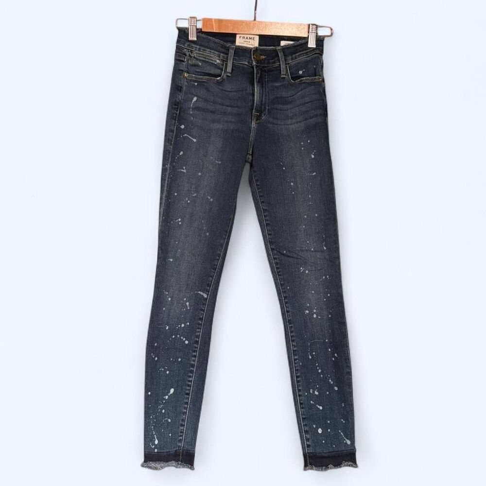 Frame Le High Skinny Jeans Paint Splatter Grunge High Rise Sz 25